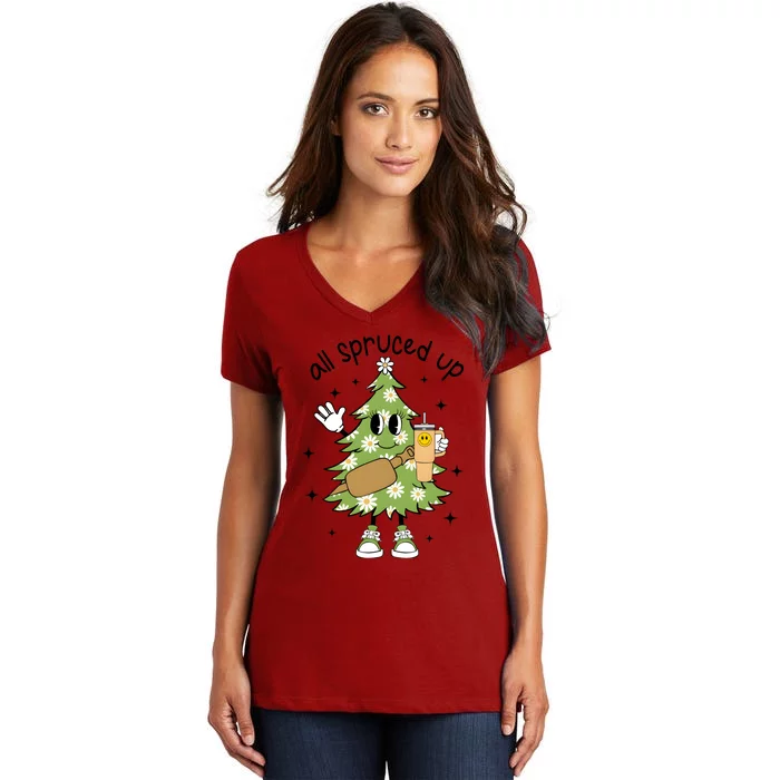 All Spruced Up Bougie Fir Life Christmas Tree Women's V-Neck T-Shirt