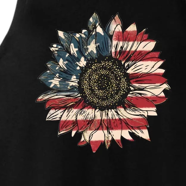 America Sunflower USA Flag Flower Gift For American 4th Of July Flag  Freedom Ladies Tri-Blend Wicking Tank