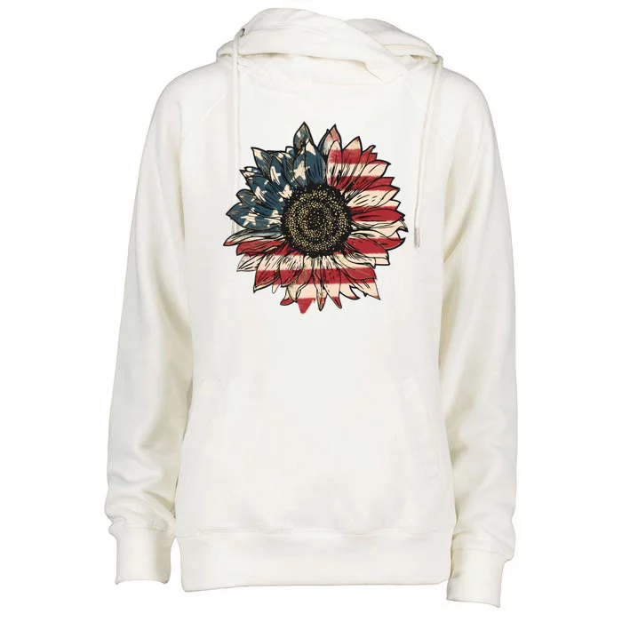 America Sunflower USA Flag Flower Gift For American 4th Of July Flag  Freedom Womens Funnel Neck Pullover Hood