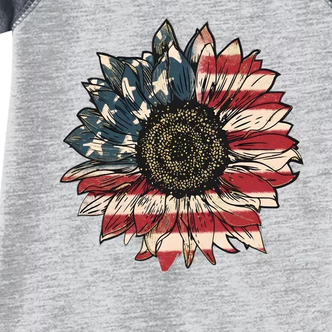 America Sunflower USA Flag Flower Gift For American 4th Of July Flag  Freedom Infant Baby Jersey Bodysuit