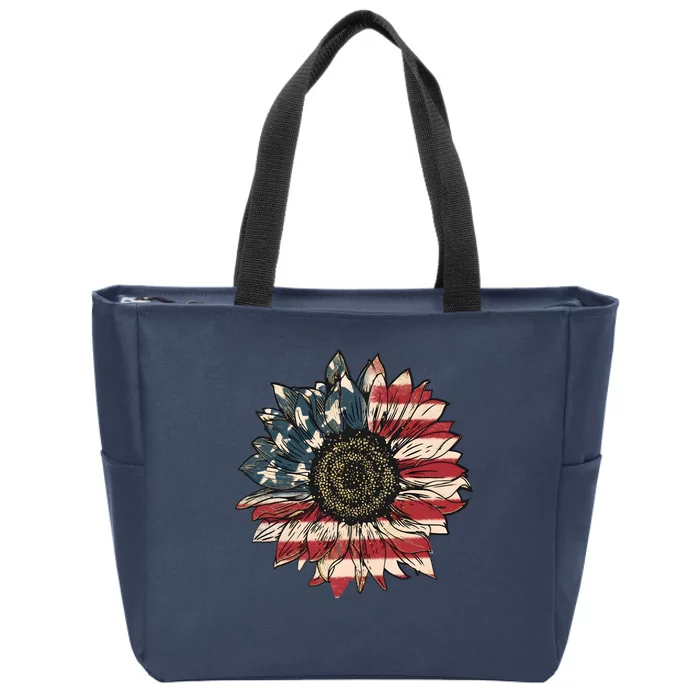 America Sunflower USA Flag Flower Gift For American 4th Of July Flag  Freedom Zip Tote Bag