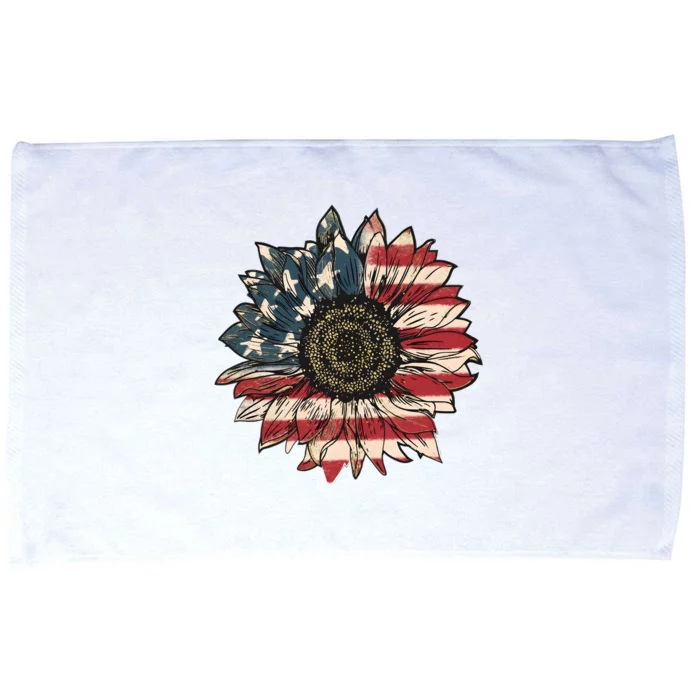 America Sunflower USA Flag Flower Gift For American 4th Of July Flag  Freedom Microfiber Hand Towel