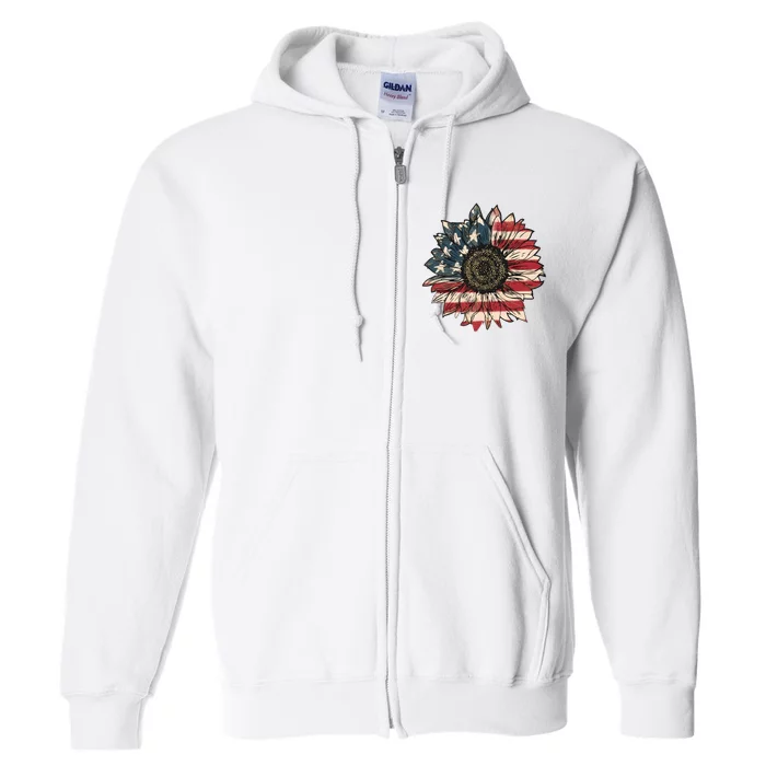 America Sunflower USA Flag Flower Gift For American 4th Of July Flag  Freedom Full Zip Hoodie