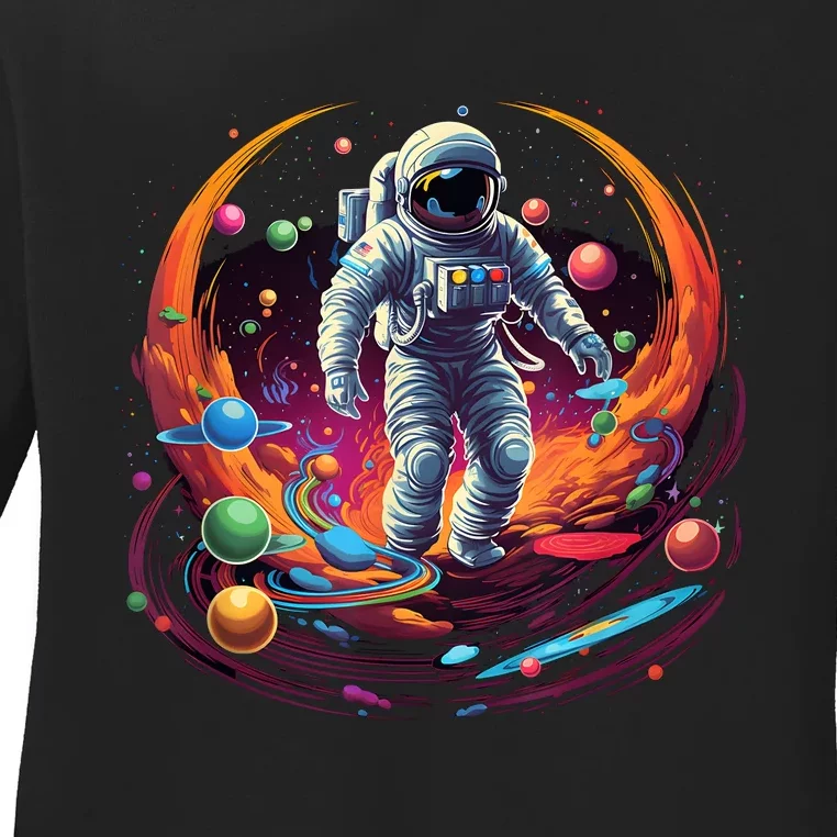 Astronaut Spaceman Universe Planets Galaxy Ladies Long Sleeve Shirt