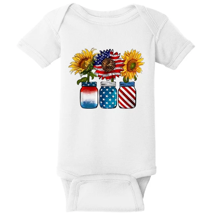 America Sunflower USA Flag Flower T For American 4th Of July Baby Bodysuit