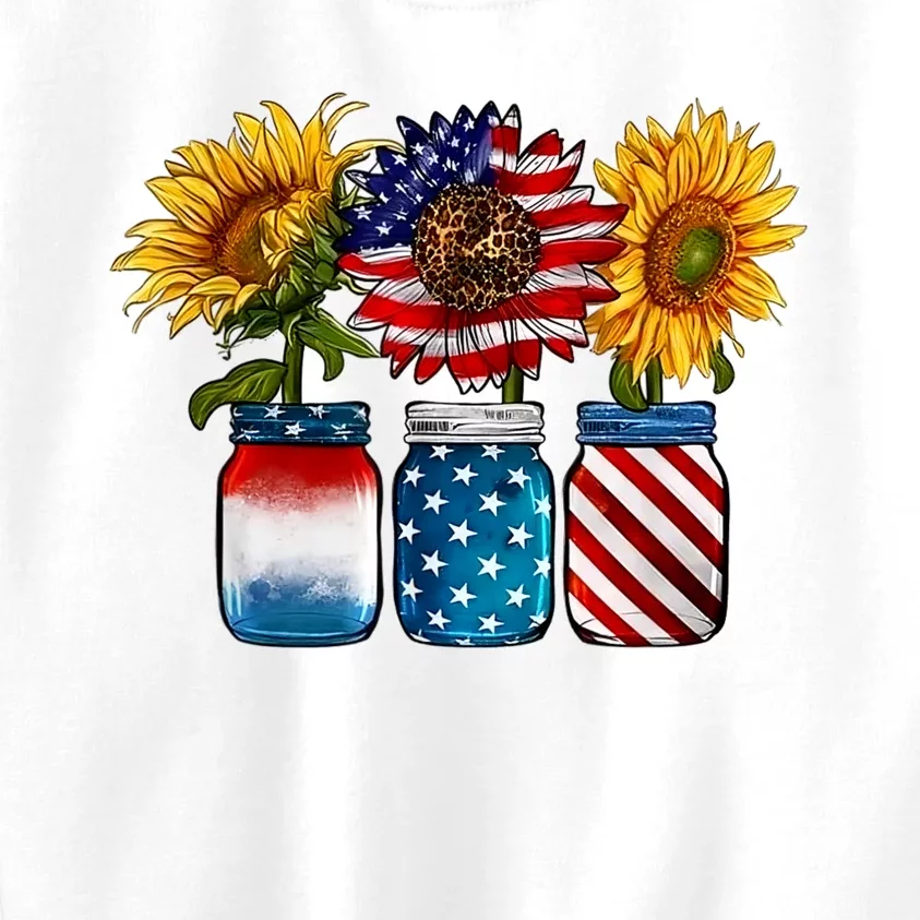 America Sunflower USA Flag Flower T For American 4th Of July Kids Sweatshirt