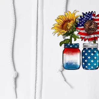 America Sunflower USA Flag Flower T For American 4th Of July Full Zip Hoodie