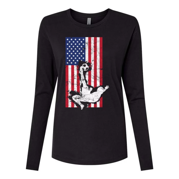 American Soccer USA Flag Design Womens Cotton Relaxed Long Sleeve T-Shirt