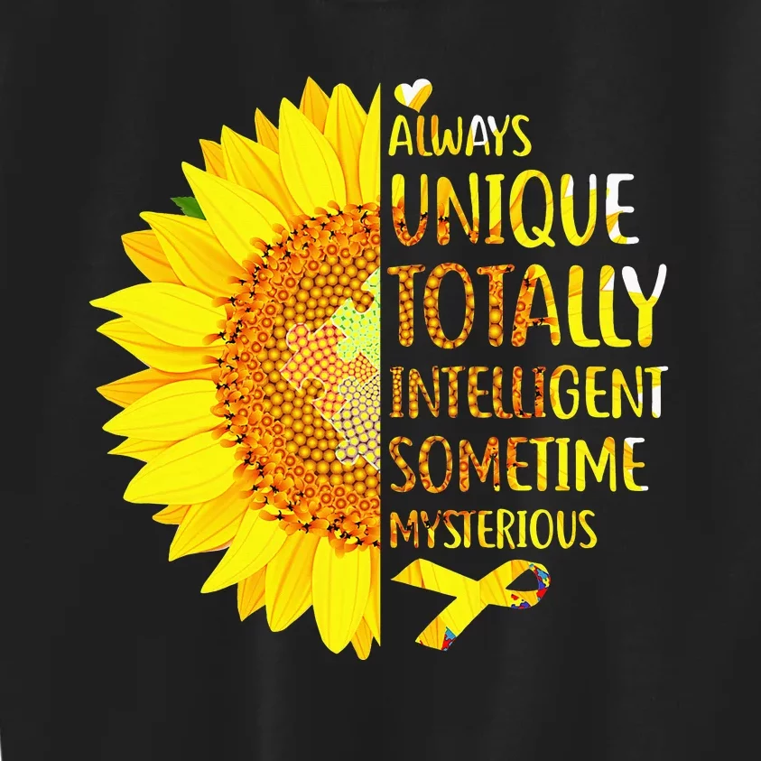 Autism Sunflower Unique Totally Intelligent Mysterious Kids Sweatshirt