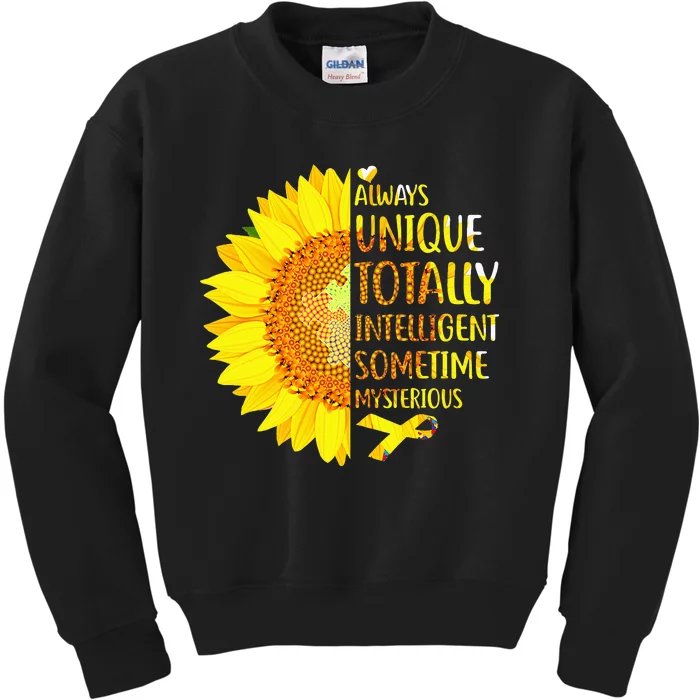 Autism Sunflower Unique Totally Intelligent Mysterious Kids Sweatshirt