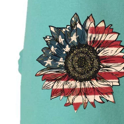 America Sunflower Usa Flag 4th Of July Freedom Doggie 3-End Fleece Hoodie