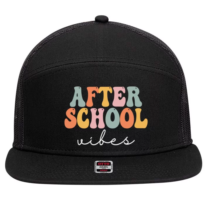 After School Vibes Retro Groovy Vintage First Day Of School 7 Panel Mesh Trucker Snapback Hat