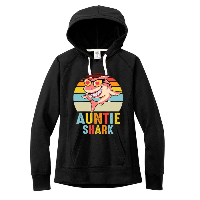 Auntie Shark Vintage Retro Pajamas Shark Lover Father's Day Women's Fleece Hoodie