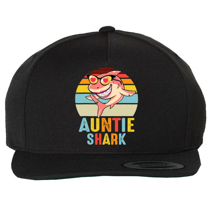 Auntie Shark Vintage Retro Pajamas Shark Lover Father's Day Wool Snapback Cap