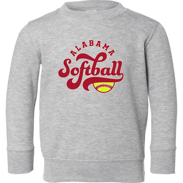 Alabama Softball Vintage Team Retro Softball Fan Toddler Sweatshirt