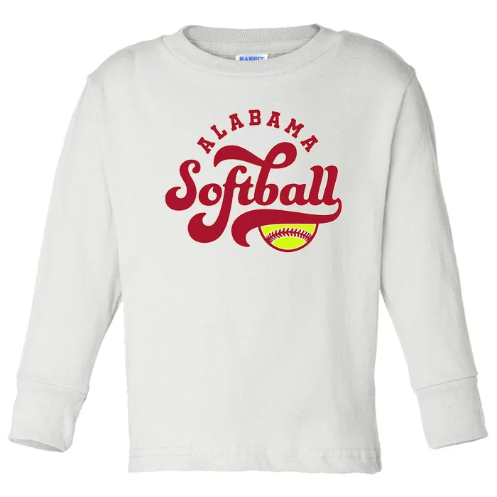 Alabama Softball Vintage Team Retro Softball Fan Toddler Long Sleeve Shirt