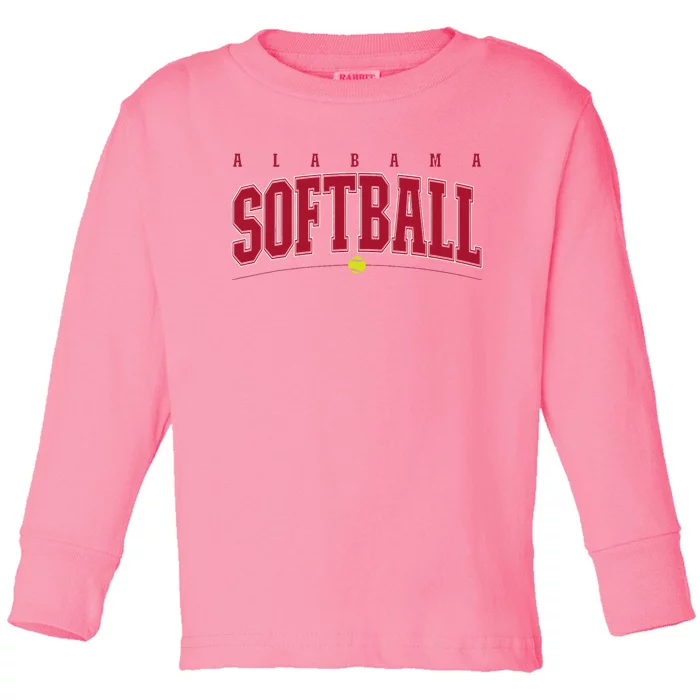 Alabama Softball Vintage Team Retro Softball Fan Toddler Long Sleeve Shirt