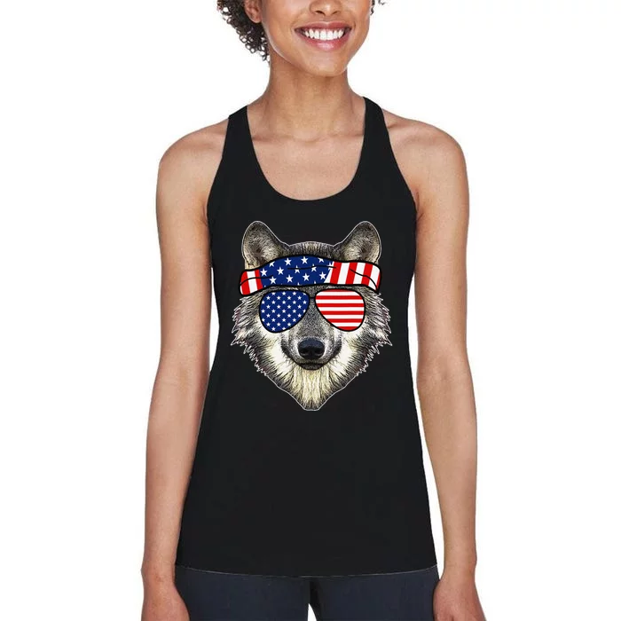 American Sunglasses Wolf 4th of July Awesome USA Gift Women's Racerback Tank