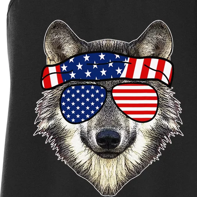 American Sunglasses Wolf 4th of July Awesome USA Gift Women's Racerback Tank