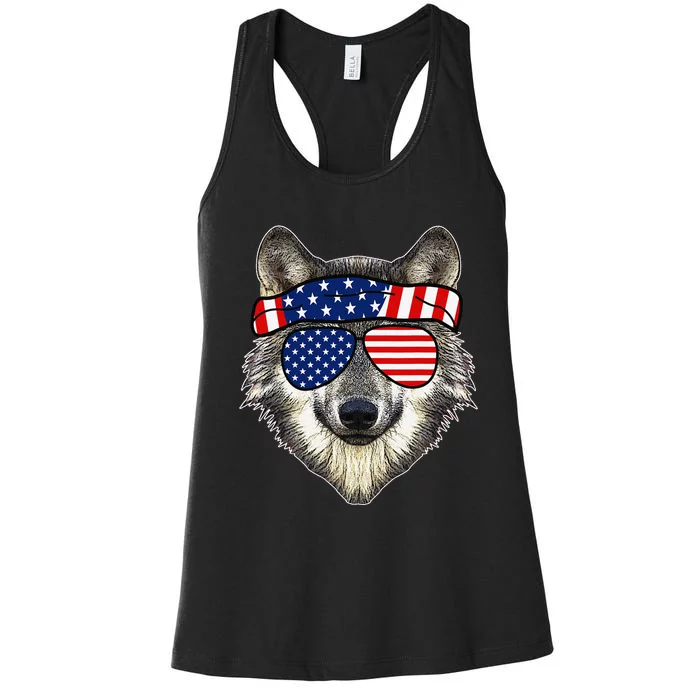 American Sunglasses Wolf 4th of July Awesome USA Gift Women's Racerback Tank