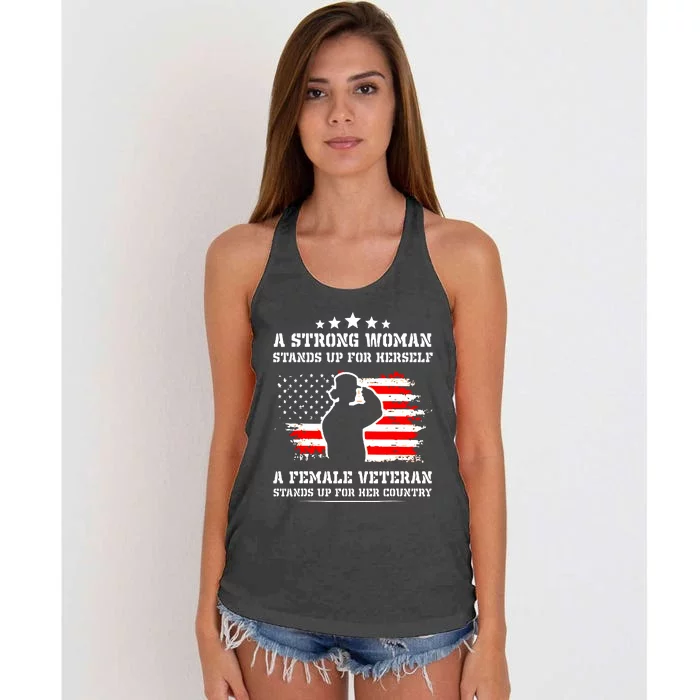 A Strong Woman Stands Up For Herself A Female Veteran Women's Knotted Racerback Tank