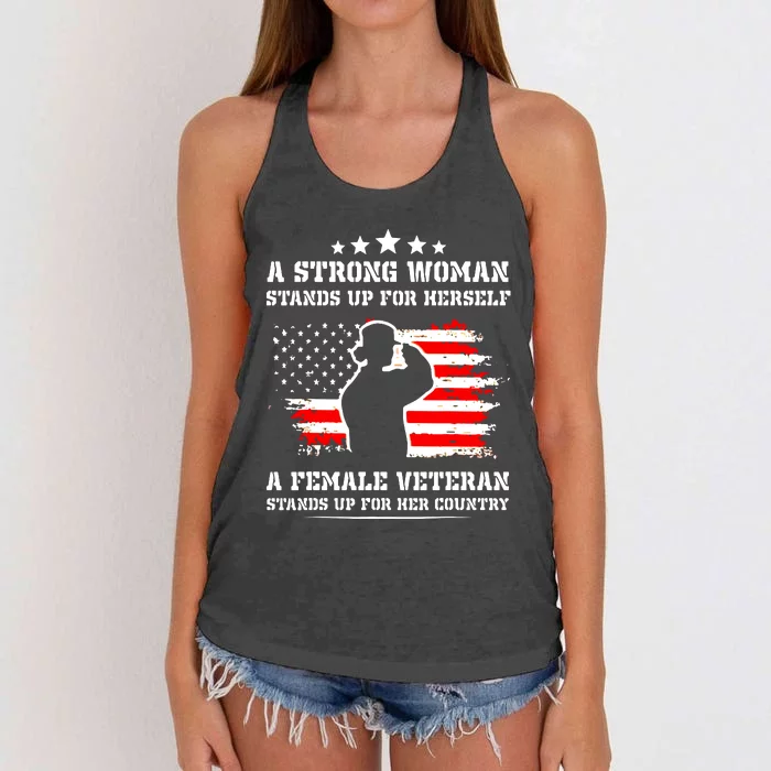 A Strong Woman Stands Up For Herself A Female Veteran Women's Knotted Racerback Tank