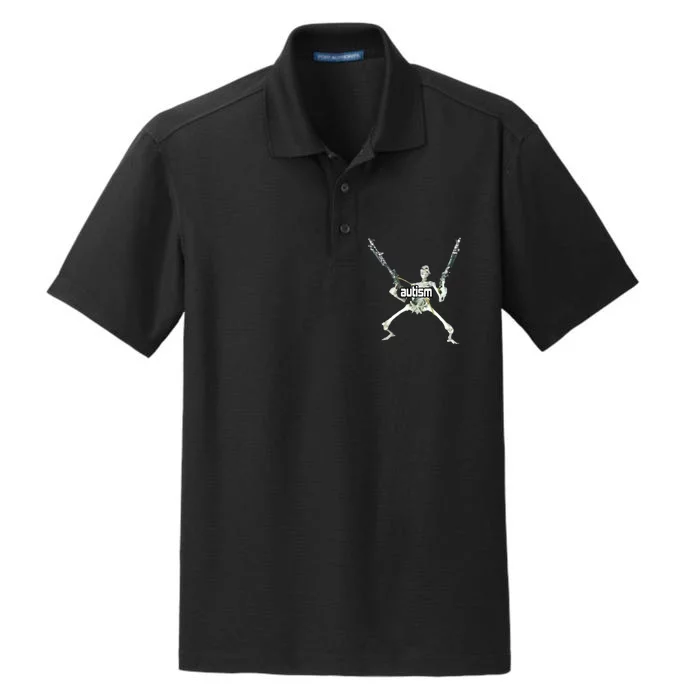 Autism Skeleton With Guns Dry Zone Grid Performance Polo