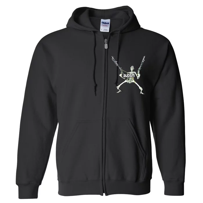 Autism Skeleton With Guns Full Zip Hoodie