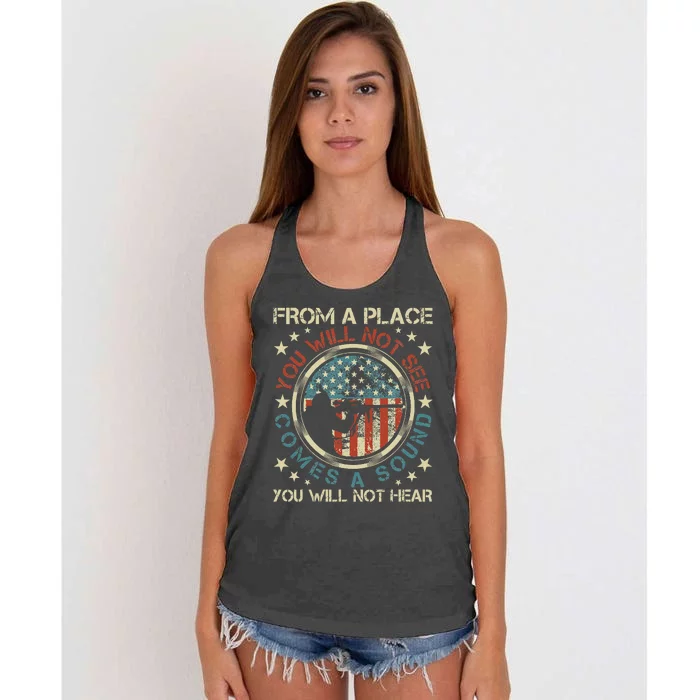 A Sound You Will Not Hear Marksmanship Long Range Shooting Women's Knotted Racerback Tank