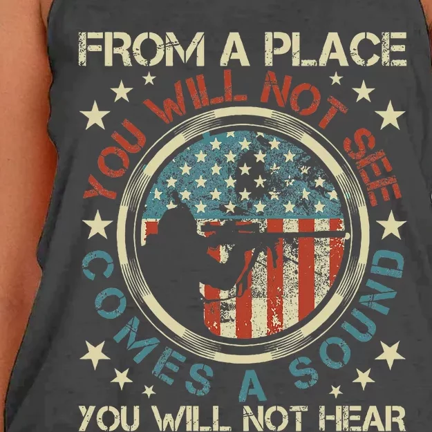 A Sound You Will Not Hear Marksmanship Long Range Shooting Women's Knotted Racerback Tank