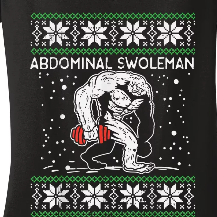 Abdominal Swoleman Yeti Fun Christmas Gym Weightlifter Women's V-Neck T-Shirt