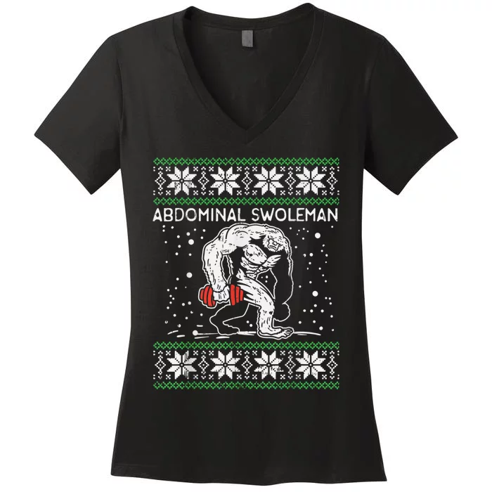 Abdominal Swoleman Yeti Fun Christmas Gym Weightlifter Women's V-Neck T-Shirt