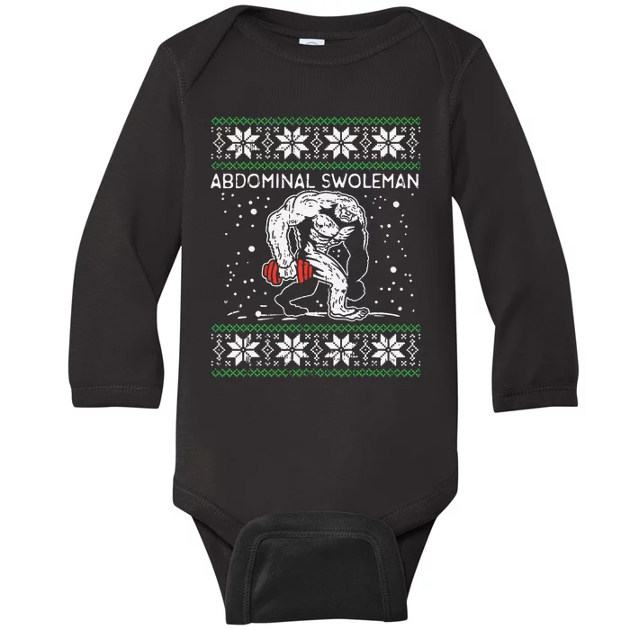 Abdominal Swoleman Yeti Fun Christmas Gym Weightlifter Gift Baby Long Sleeve Bodysuit