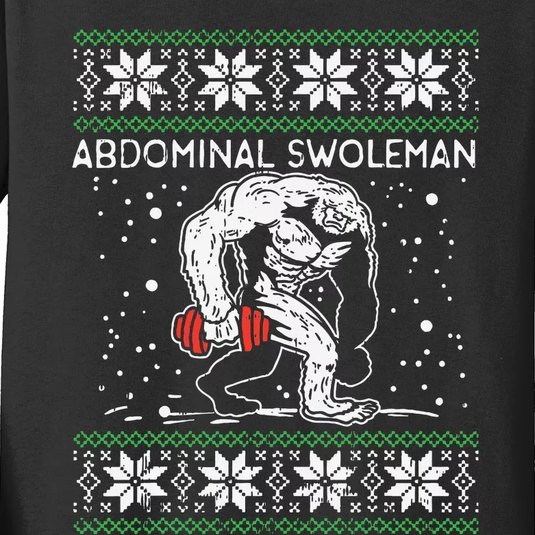 Abdominal Swoleman Yeti Fun Christmas Gym Weightlifter Gift Kids Long Sleeve Shirt