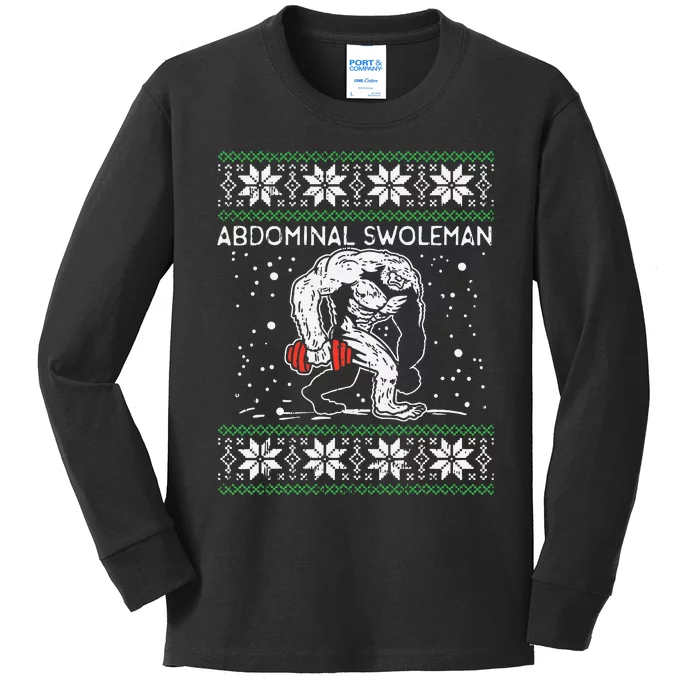 Abdominal Swoleman Yeti Fun Christmas Gym Weightlifter Gift Kids Long Sleeve Shirt