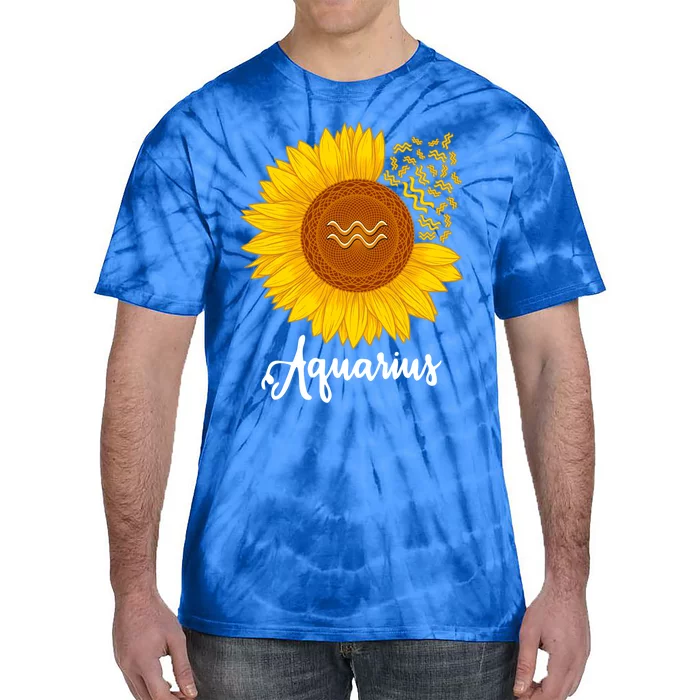 Aquarius Sunflower Zodiac Sign Floral Astrology Gift Tie-Dye T-Shirt