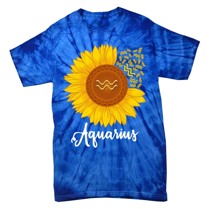 Aquarius Sunflower Zodiac Sign Floral Astrology Gift Tie-Dye T-Shirt