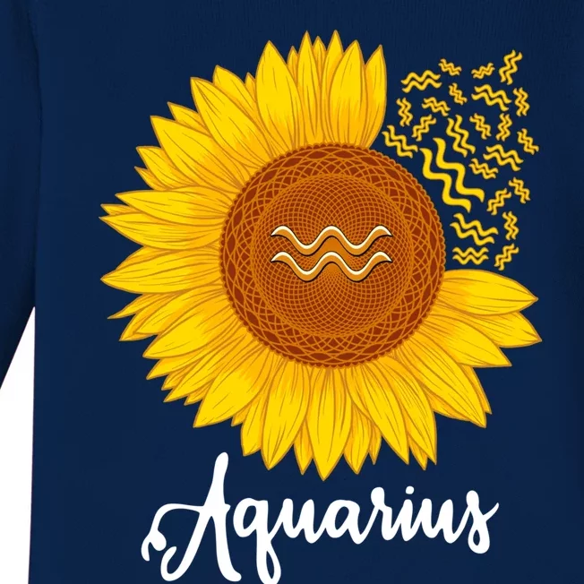 Aquarius Sunflower Zodiac Sign Floral Astrology Gift Baby Long Sleeve Bodysuit