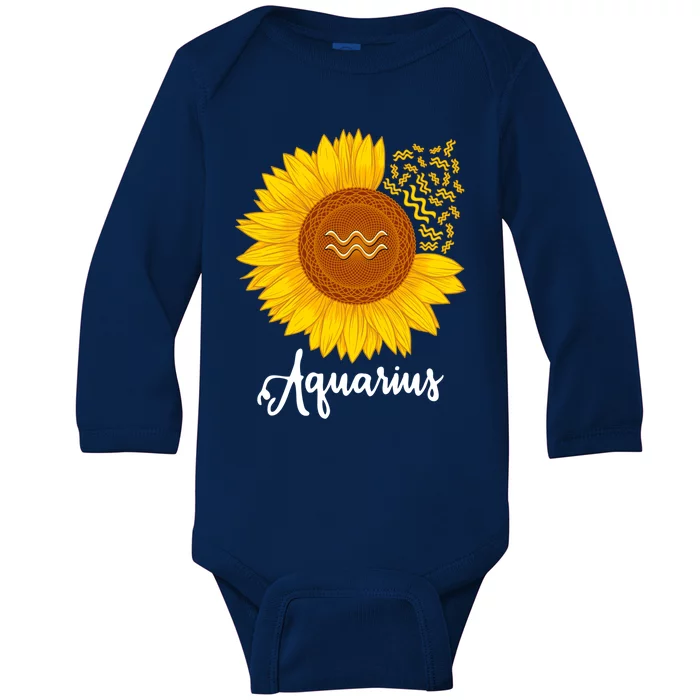 Aquarius Sunflower Zodiac Sign Floral Astrology Gift Baby Long Sleeve Bodysuit