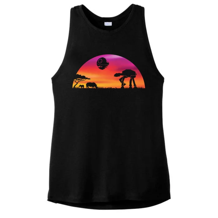 AT-AT Death Star Sunrise Silhouette Ladies Tri-Blend Wicking Tank