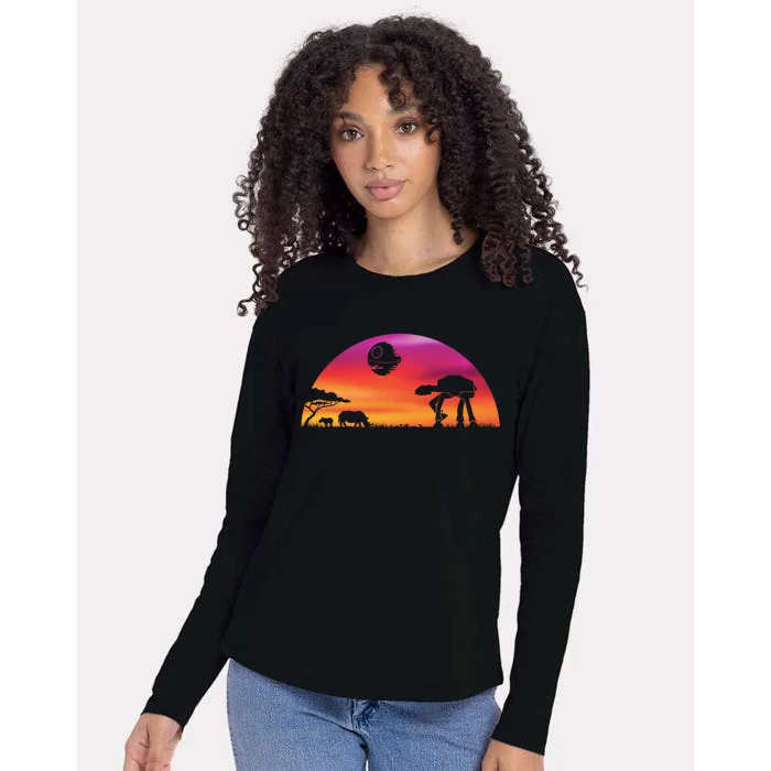 AT-AT Death Star Sunrise Silhouette Womens Cotton Relaxed Long Sleeve T-Shirt