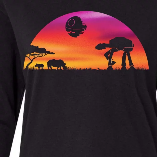 AT-AT Death Star Sunrise Silhouette Womens Cotton Relaxed Long Sleeve T-Shirt