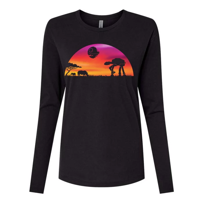 AT-AT Death Star Sunrise Silhouette Womens Cotton Relaxed Long Sleeve T-Shirt