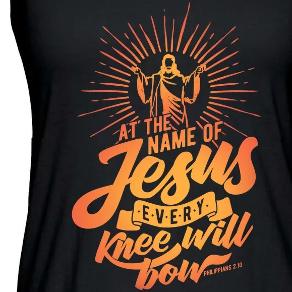 At The Name Of Jesus Every Knee Will Bow Ladies Essential Flowy Tank