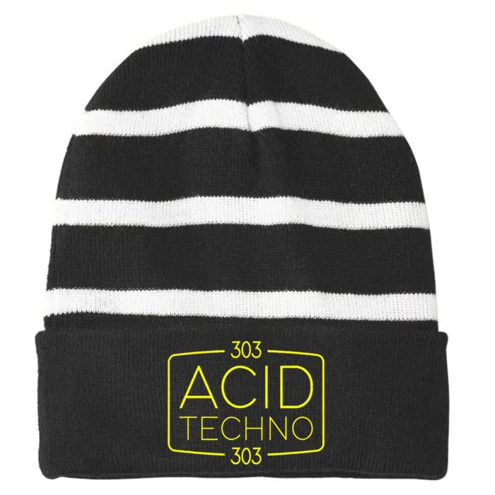 Acid Techno 303 Acid Rave Hard Dark Techno Striped Beanie with Solid Band