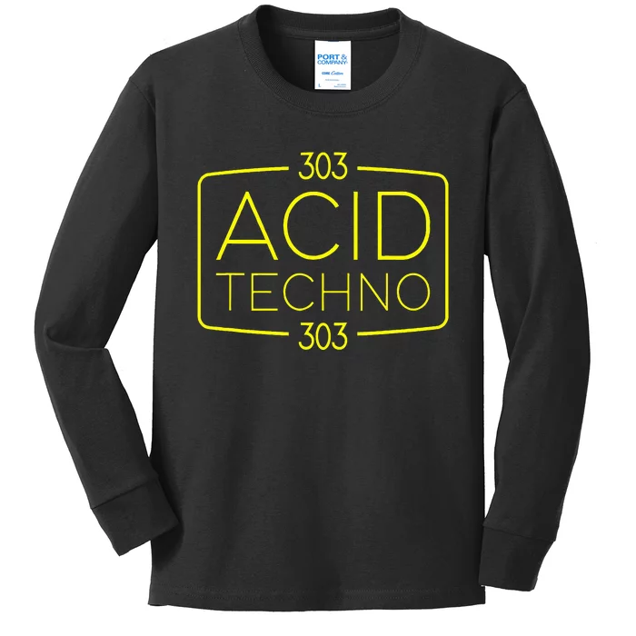 Acid Techno 303 Acid Rave Hard Dark Techno Kids Long Sleeve Shirt