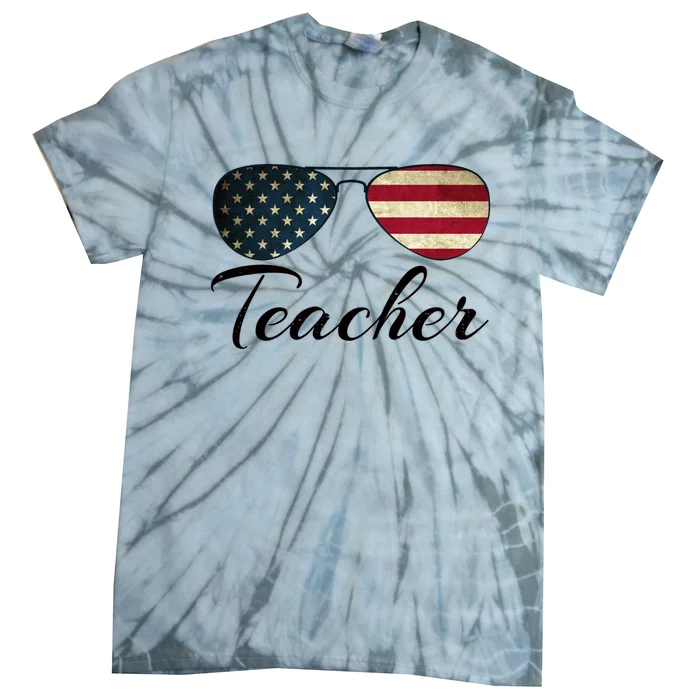 American Teachers 4th Of July Usa Flag Sunglasses Teacher Gift Tie-Dye T-Shirt