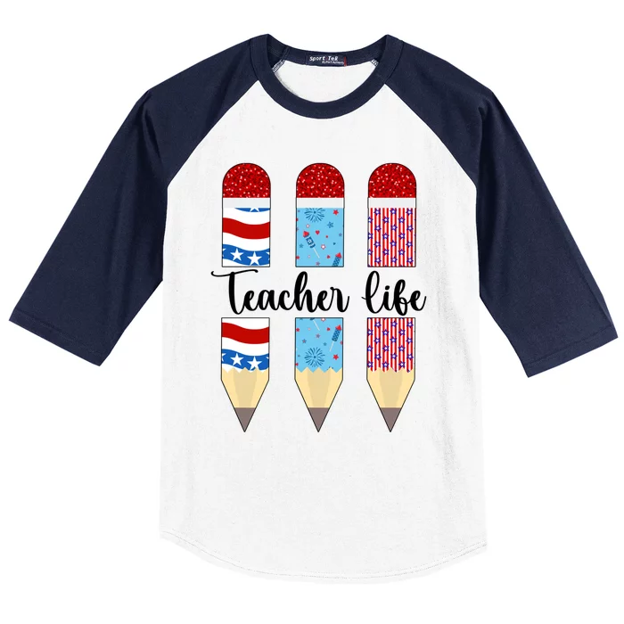 American Teacher 4th Of July Patriotic Teacher American Flag Cute Gift Baseball Sleeve Shirt