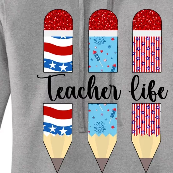 American Teacher 4th Of July Patriotic Teacher American Flag Cute Gift Women's Pullover Hoodie