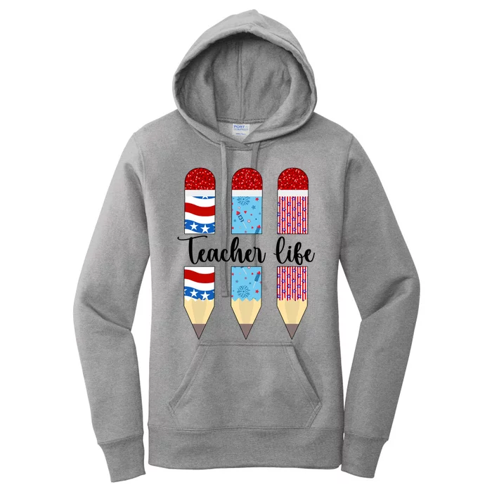 American Teacher 4th Of July Patriotic Teacher American Flag Cute Gift Women's Pullover Hoodie